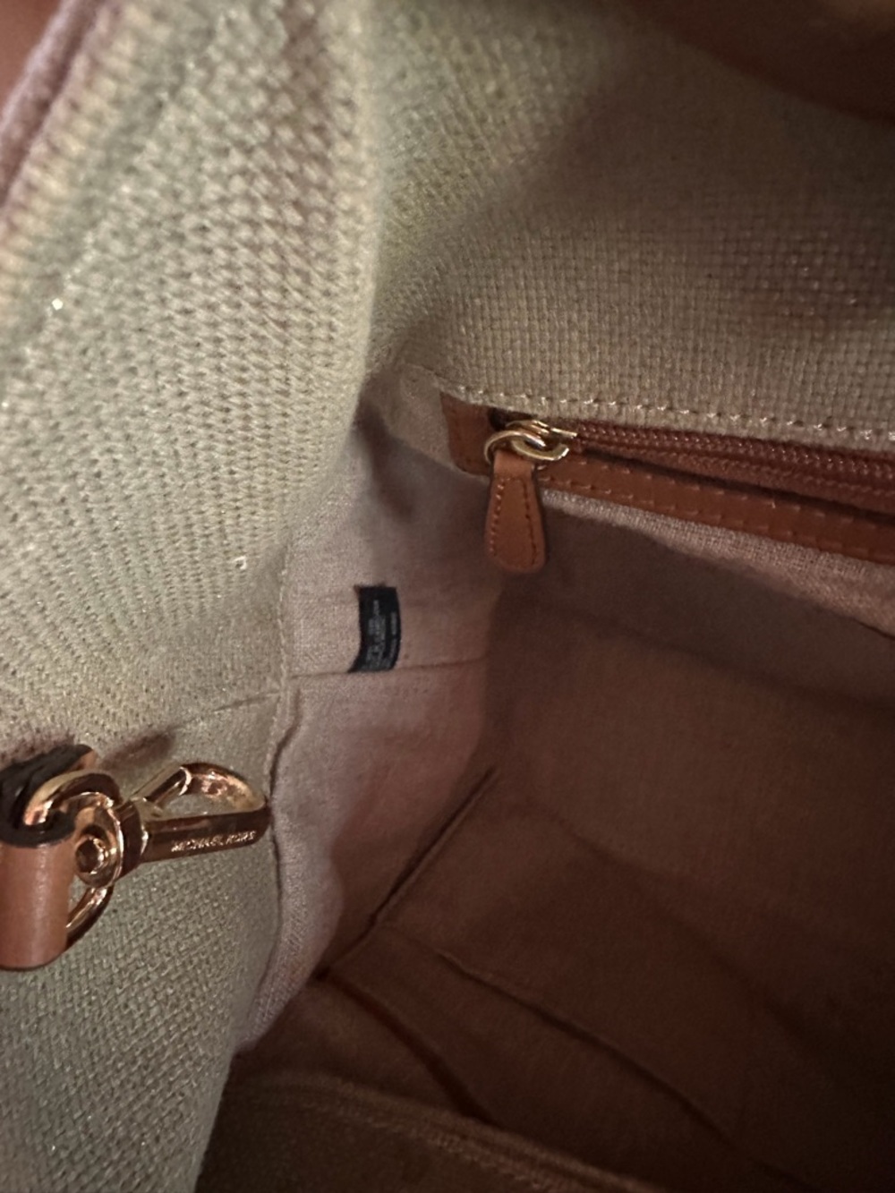 Michael Kors Beige Canvas Shoulder Tote with Tan Leather Trim - Picture 6 of 6